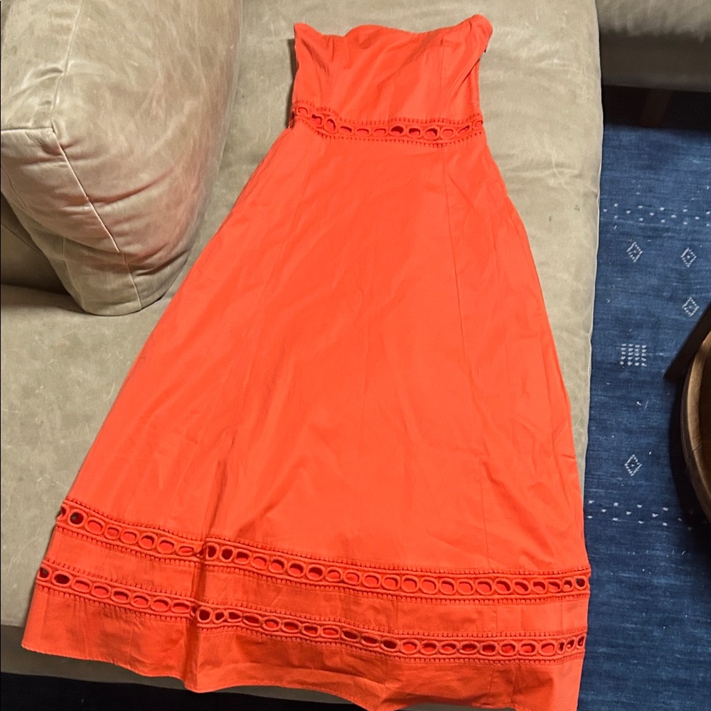 Sail to Sable Strapless Orange Eyelet-Trim Sundress